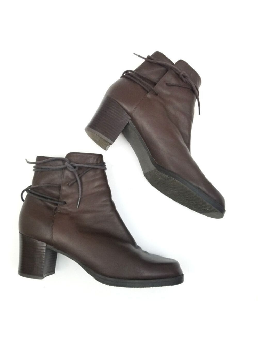 Amanda Smith Brown Leather Block Heel Booties, Size 10M - Picture 4 of 16